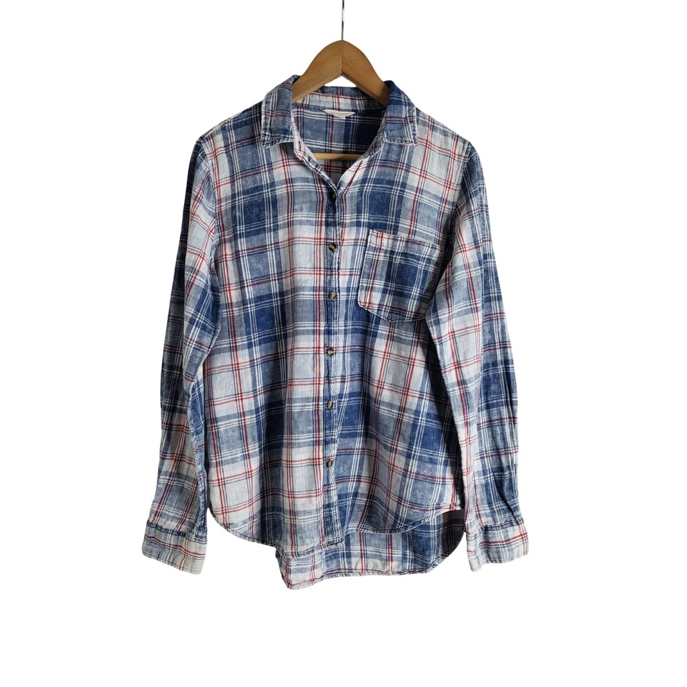 Aeropostale Plaid Button Down Shirt XL Blue Red Flannel Long Sleeve Pocket